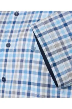 REDMOND Hemd blau kariert Regular Fit Kurzarm Button-Down