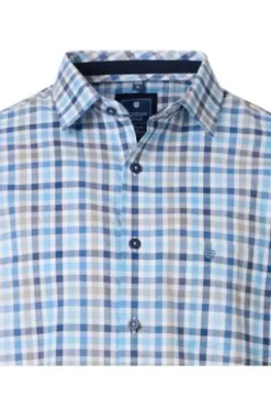 REDMOND Hemd blau kariert Regular Fit Kurzarm Button-Down
