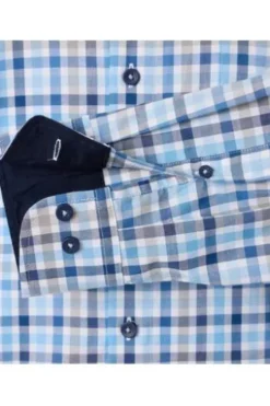 REDMOND Hemd blau kariert Regular Fit Langarm Button-Down