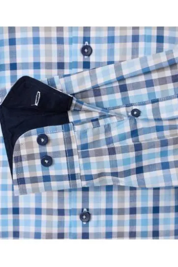 REDMOND Hemd blau kariert Regular Fit Langarm Button-Down