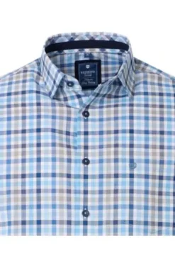 REDMOND Hemd blau kariert Regular Fit Langarm Button-Down
