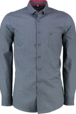REDMOND Hemd blau/rot gemustert Comfort Fit Langarm