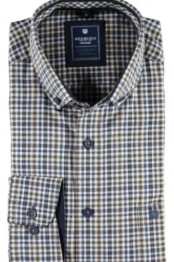REDMOND Hemd braun kariert Comfort Fit Langarm Button-Down