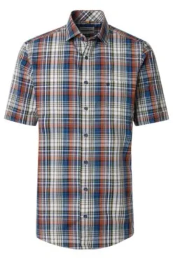REDMOND Hemd braun kariert Comfort Fit Kurzarm