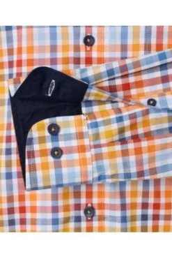 REDMOND Hemd gelb kariert Regular Fit Langarm Button-Down