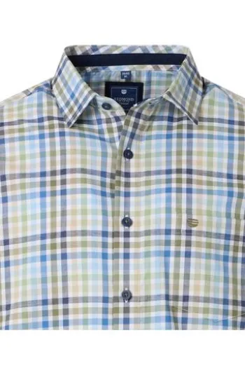 REDMOND Hemd grün kariert Regular Fit Kurzarm Button-Down
