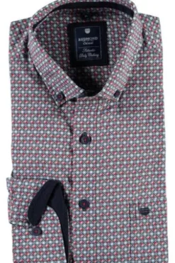 REDMOND Hemd rot gemustert Regular Fit Langarm Button-Down