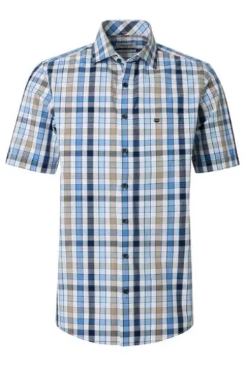 REDMOND Karo Hemd blau kariert Comfort Fit Kurzarm