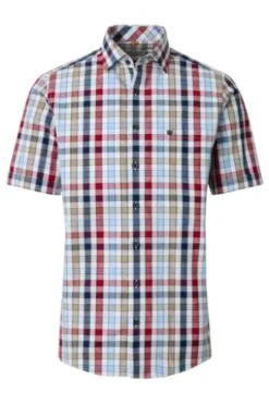 REDMOND Karo Hemd rot kariert Comfort Fit Kurzarm