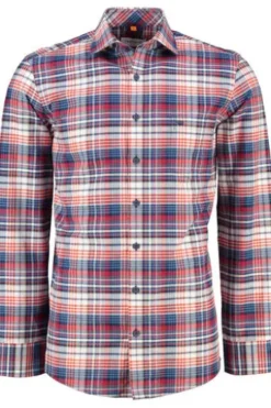 REDMOND Oxford Karo Hemd rot kariert Comfort Fit