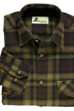 SKOGEN Flanell Hemd oliv kariert Regular Fit Langarm Kentkragen
