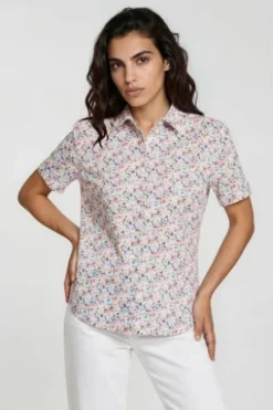 SOMMERMANN Bluse Blau-multicolour geblümt Kurzarm