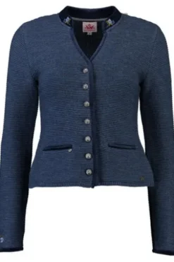 SPIETH & WENSKY Strickjacke Malta jeansblau mit edlen Samtabsetzungen