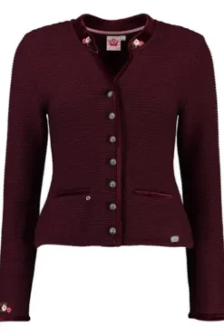 SPIETH & WENSKY Strickjacke Malta bordeaux mit edler Samtpaspelierung