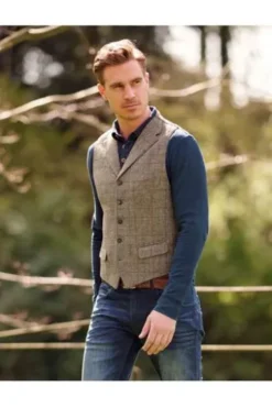 WELLINGTON OF BILMORE Harries Tweed Weste Wales walnut check kariert