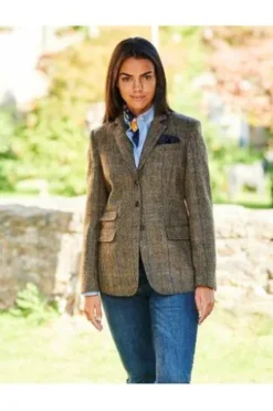 WELLINGTON OF BILMORE Harris-Tweed-Blazer Carola green blue herringbone kariert