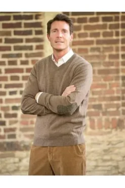 WELLINGTON OF BILMORE Lambswool V-Ausschnitt Pullover Jack nutmeg