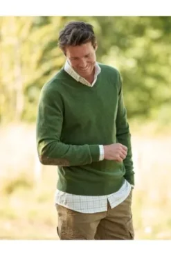 WELLINGTON OF BILMORE Lambswool V-Ausschnitt Pullover Jack racing green