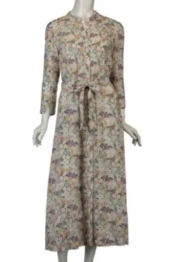 WHITE LABEL Kleid 3/4 Arm mit Blumenmuster beige