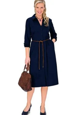 WHITE LABEL Kleid marine in edler Baumwoll-Satin Stretch Qualität