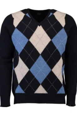 WILLIAM LOCKIE Lambswool Rauten-Pullover marine